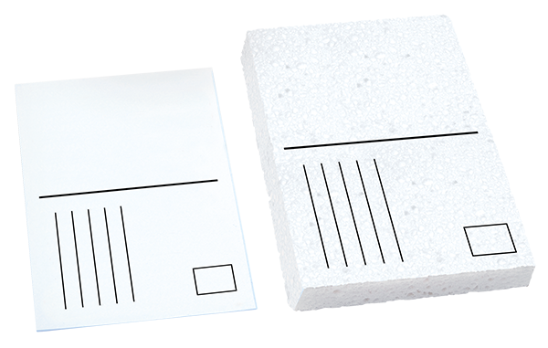 Zellulose-Quellschwämme HELLOSPONGE in Farbe: Weiß, gepresst, bedruckt mit Grußkartenmotiv, verpackt mit Briefumschlag